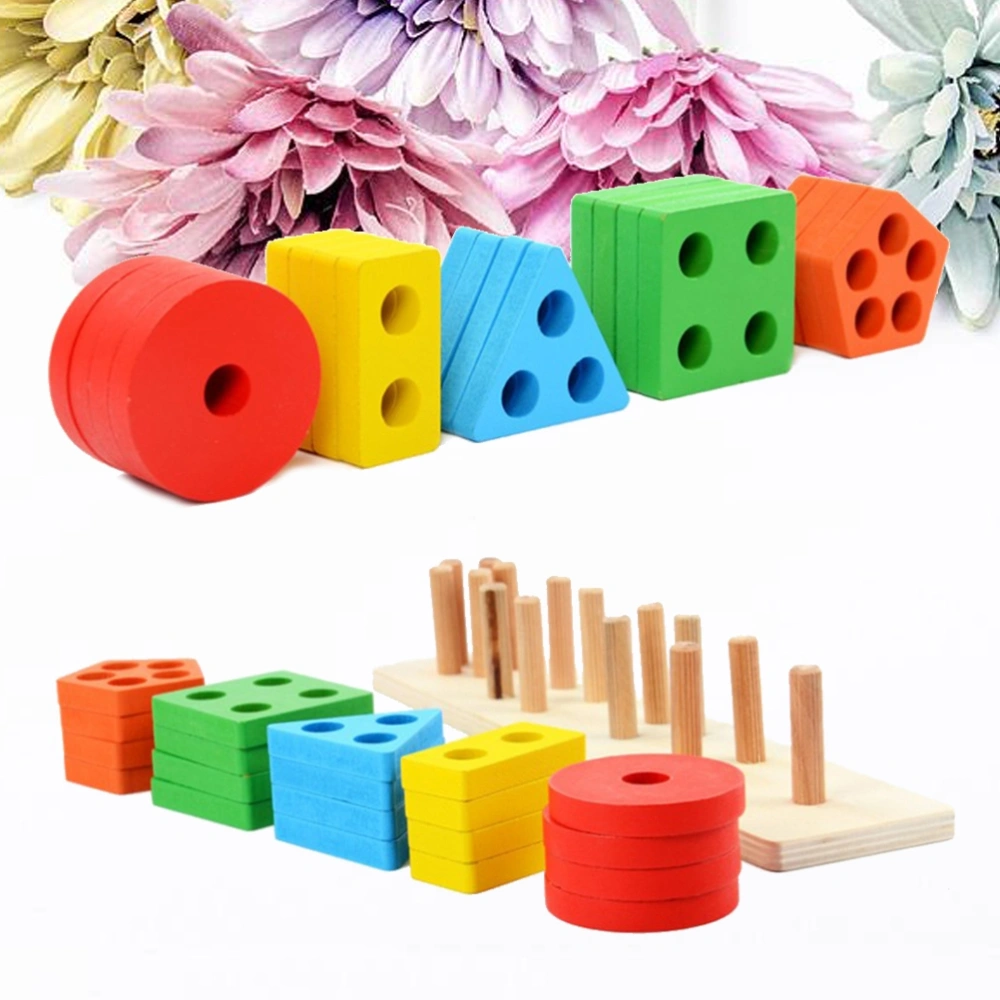 Montessori Colorful Socket Cylinder Five-column Geometry Children's Puzzle Educational Toys