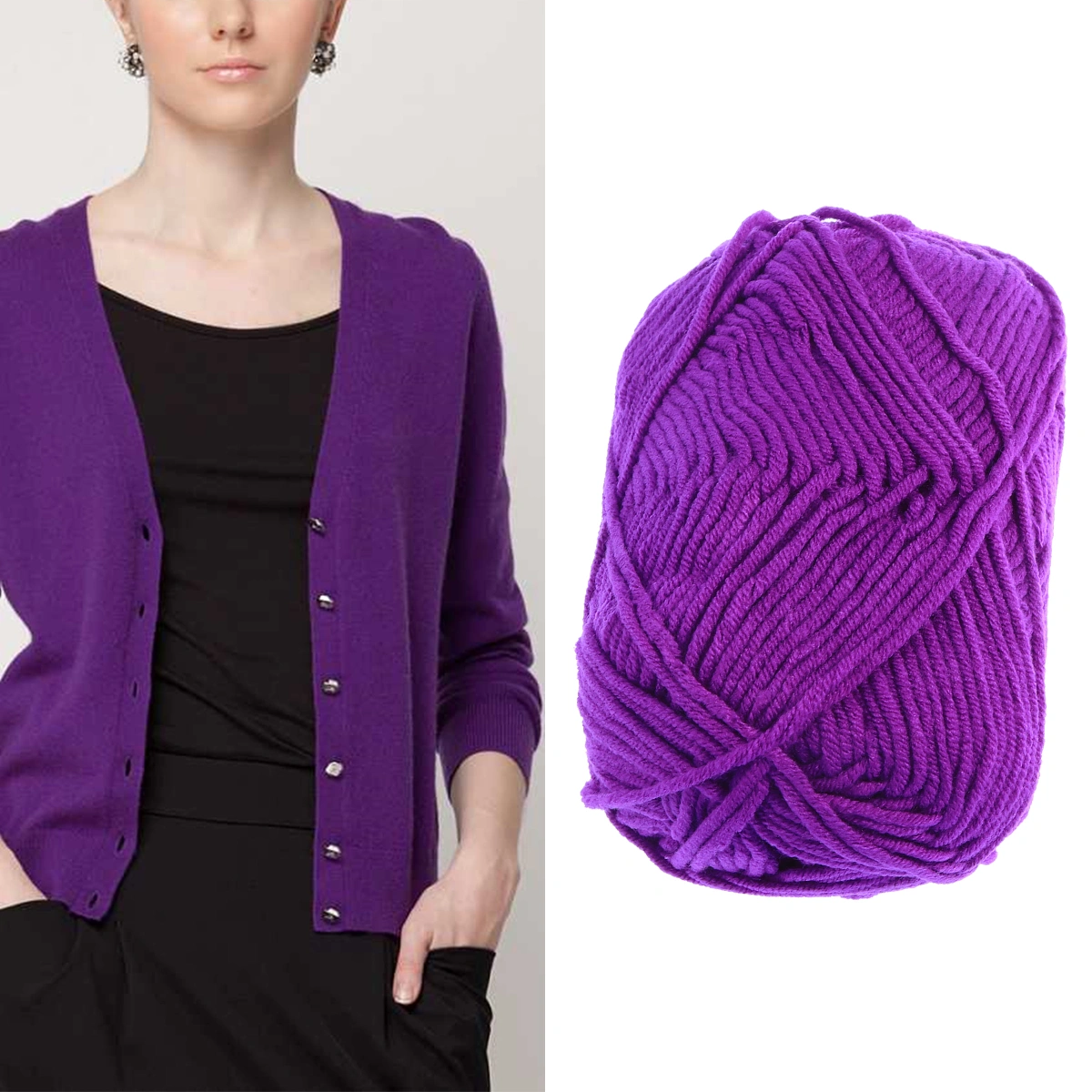 50g Milk Cotton Yarn Cotton Chunky Hand-woven Crochet Knitting Wool Yarn Warm Yarn for Sweaters Hats Scarves DIY (Deep Purple)