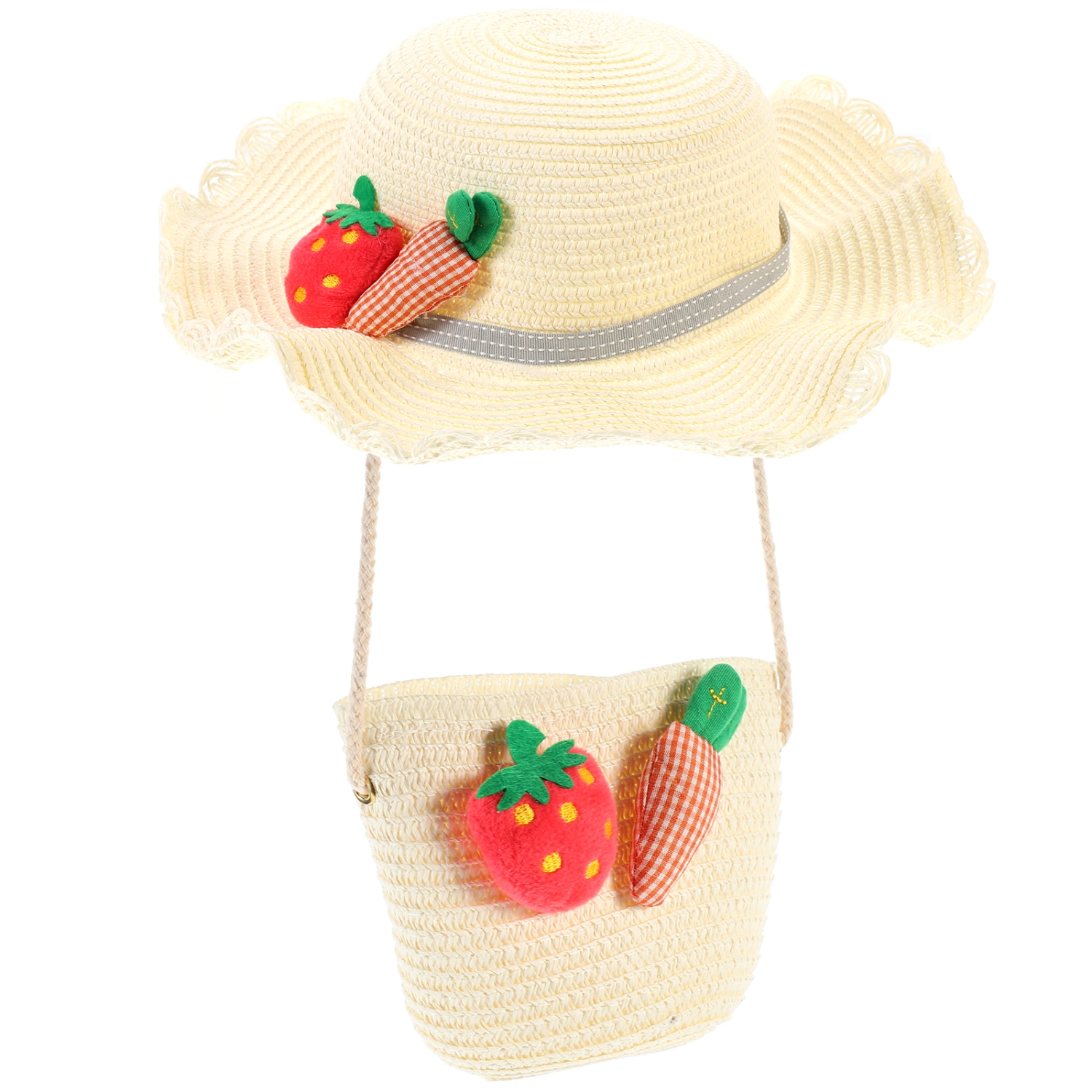 1 Set Lovely Children Straw Sun Hat Children Straw Cross Bag Sun-shading Hat