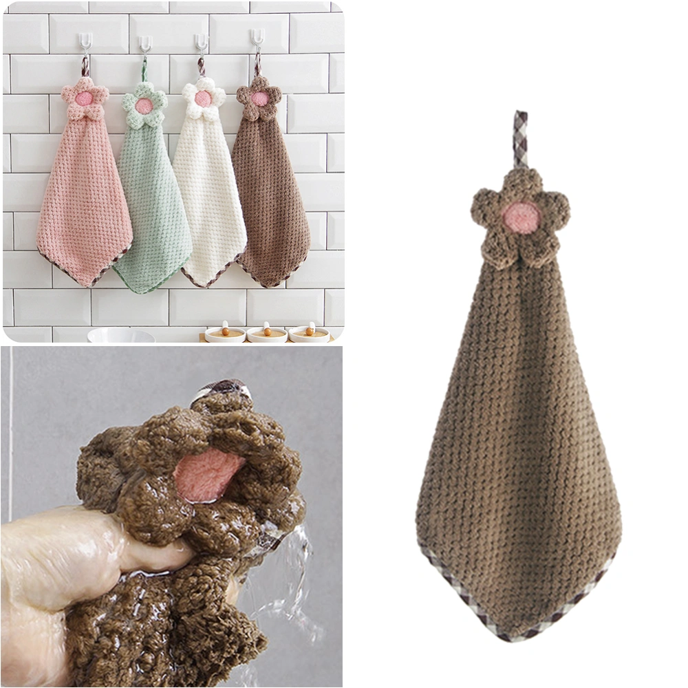 Household Lint-Free Wiping Hands Towel Sunflower Hanging Water Absorbent Towel Quick-drying Dishcloth (Coffee)