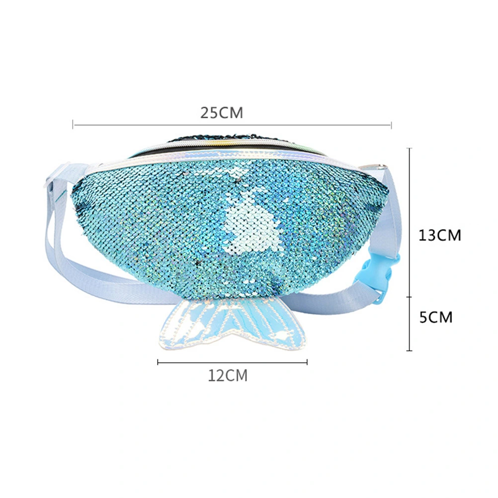 Mermaid Sequins Crossbody Bags Sky Blue Mermaid Tail Waist Pack With Adjustable Belt for Women Girls