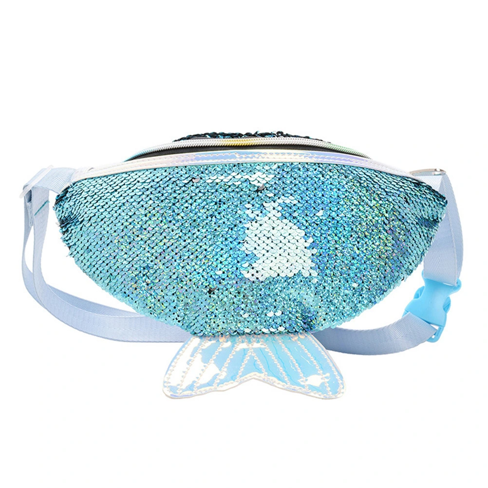 Mermaid Sequins Crossbody Bags Sky Blue Mermaid Tail Waist Pack With Adjustable Belt for Women Girls