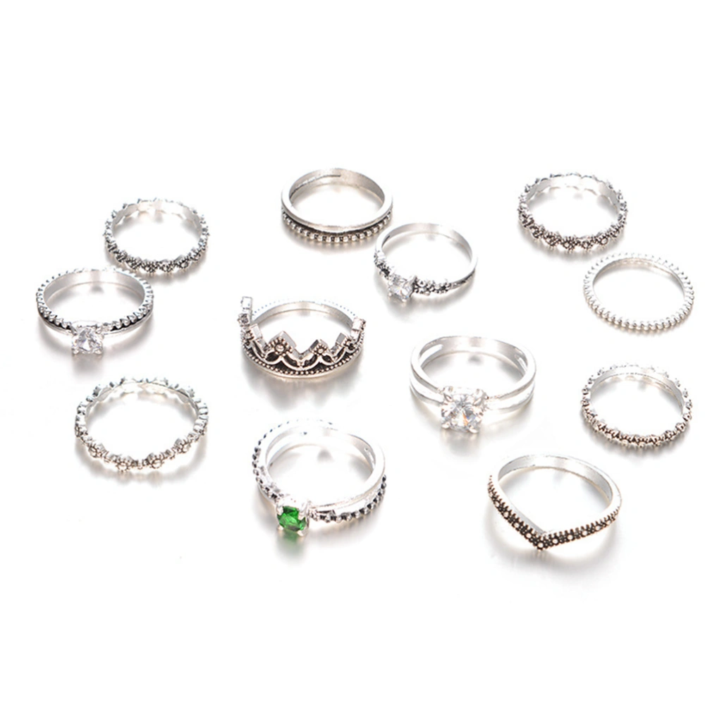 12pcs/lot Vintage Style Shiny Stacking Band Midi Finger Joint Knuckle Rings Charm Rings Set for Women Jewelry (White)