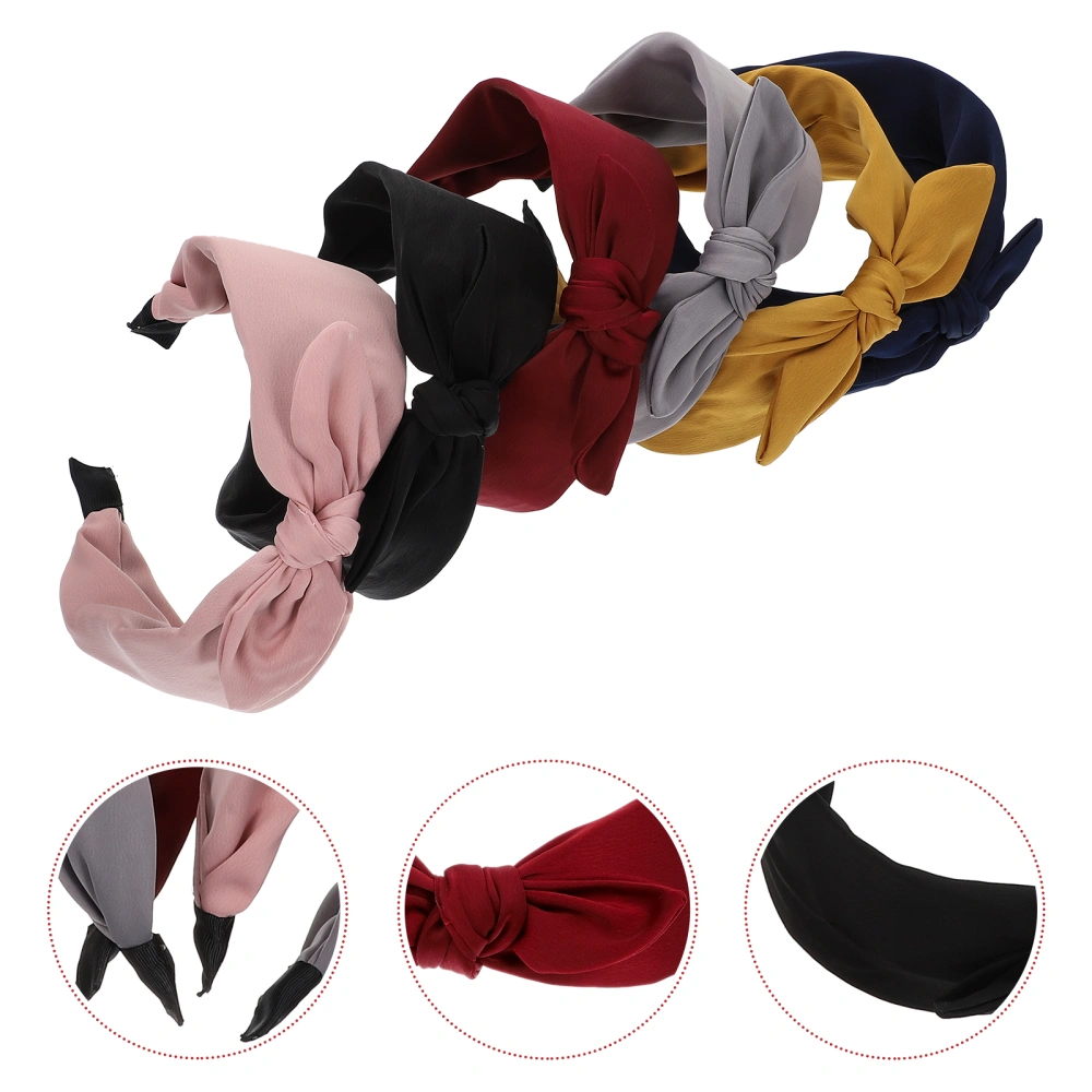 6pcs Solid Color Cloth Wide-brimmed Hair Hoops Women Bowknot Headbands