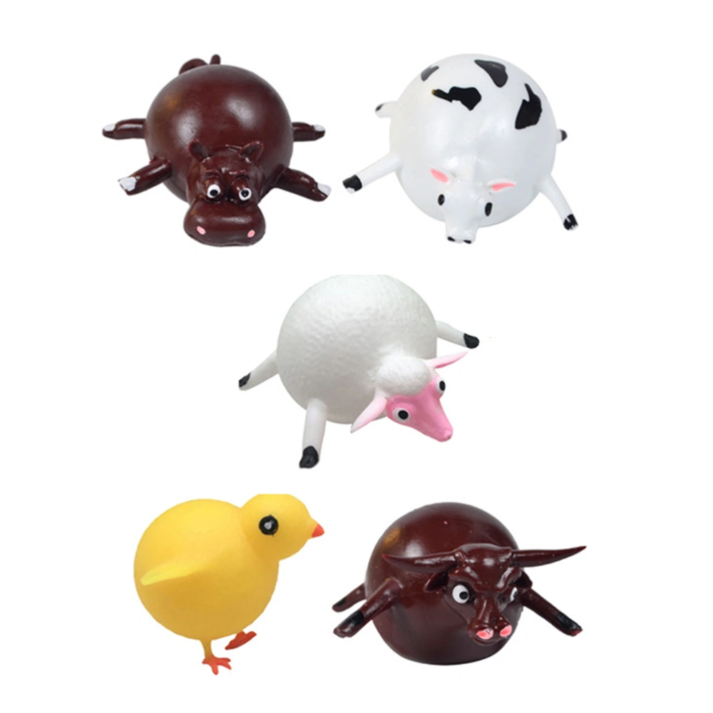 5PCS TPR Inflatable Animal Vent Toy Novel Blowing Animal Toys Cartoon Blowing Farm Animals Toys Funny Animal Decompression Toys for Kids Child Adult Playing Random Style