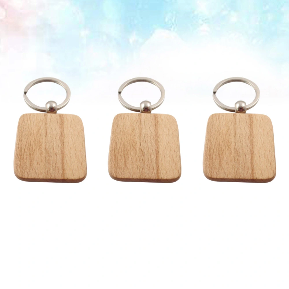 5pcs Beech Wood Keychain DIY Creative Keyring Fashionable Gift Hanging Ornament for Girls and Women (Square)