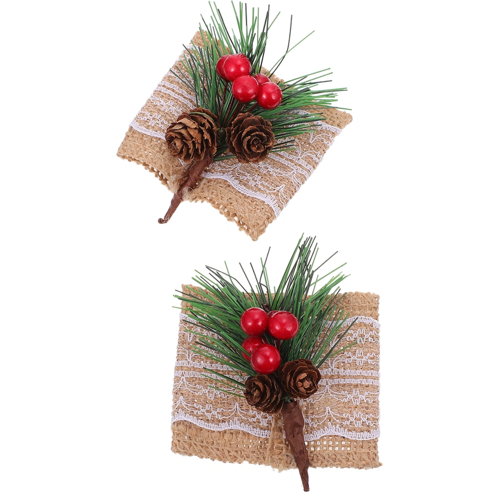 2 Pcs Christmas Pine Cone Shaped Napkin Buttons Table Ornaments for Decoration (Light Brown)