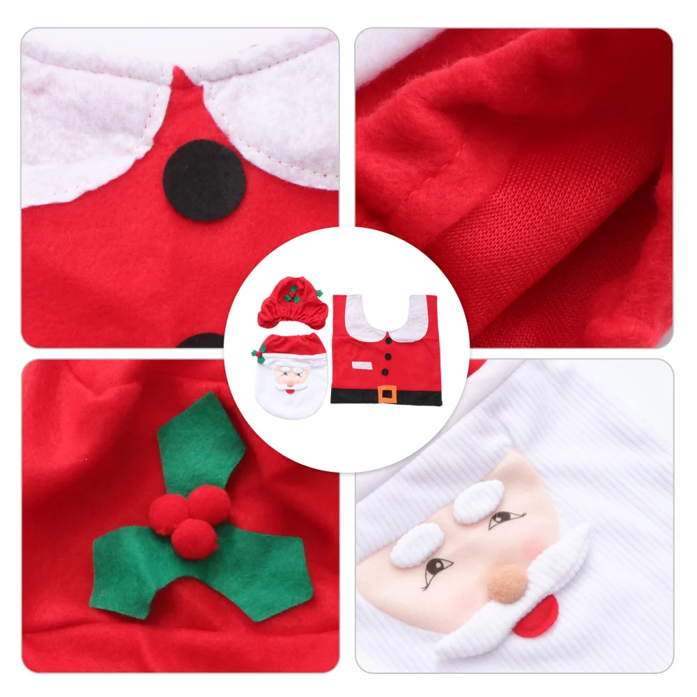 1 Set Santa Claus Toilet Cover Foot Cushion Water Tank Cover Napkin Cover (Red)