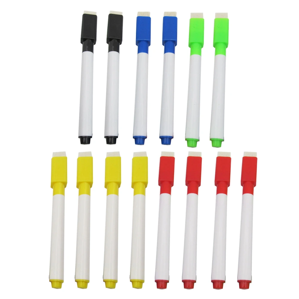 14pcs Colorful Whiteboard Pen Black White Board Markers with Eraser School Supplies (Yellow and Red Rod for Each 4pcs, Blue, Green and Black Rod for Each 2pcs)