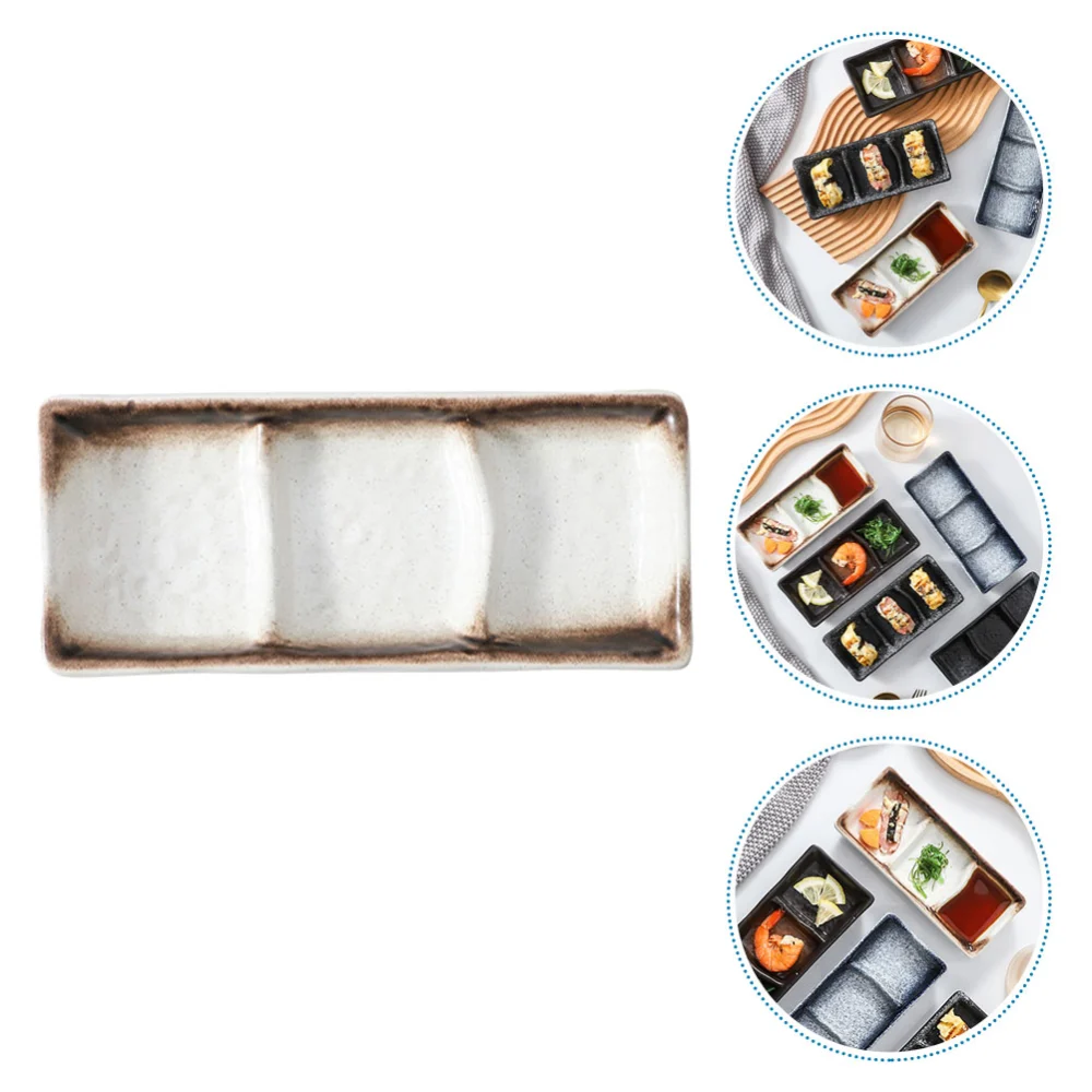 1Pc Ceramic Three Grid Sauce Sushi Dish Exquisite Sauce Plate Seasoning Dish