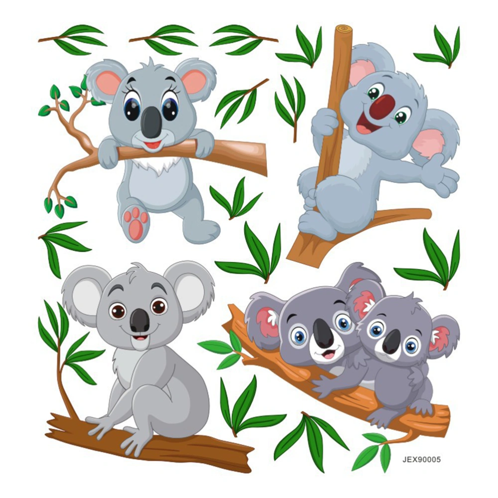 1 Sheet of Wall Sticker Koala Leaves Branches Pattern PVC Wallpaper Self-adhesive Background Wall Decal