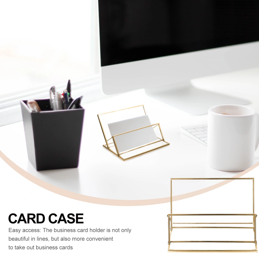 1Pc Transparent Desktop Business Cards Storage Box Name Cards Holder (Golden)