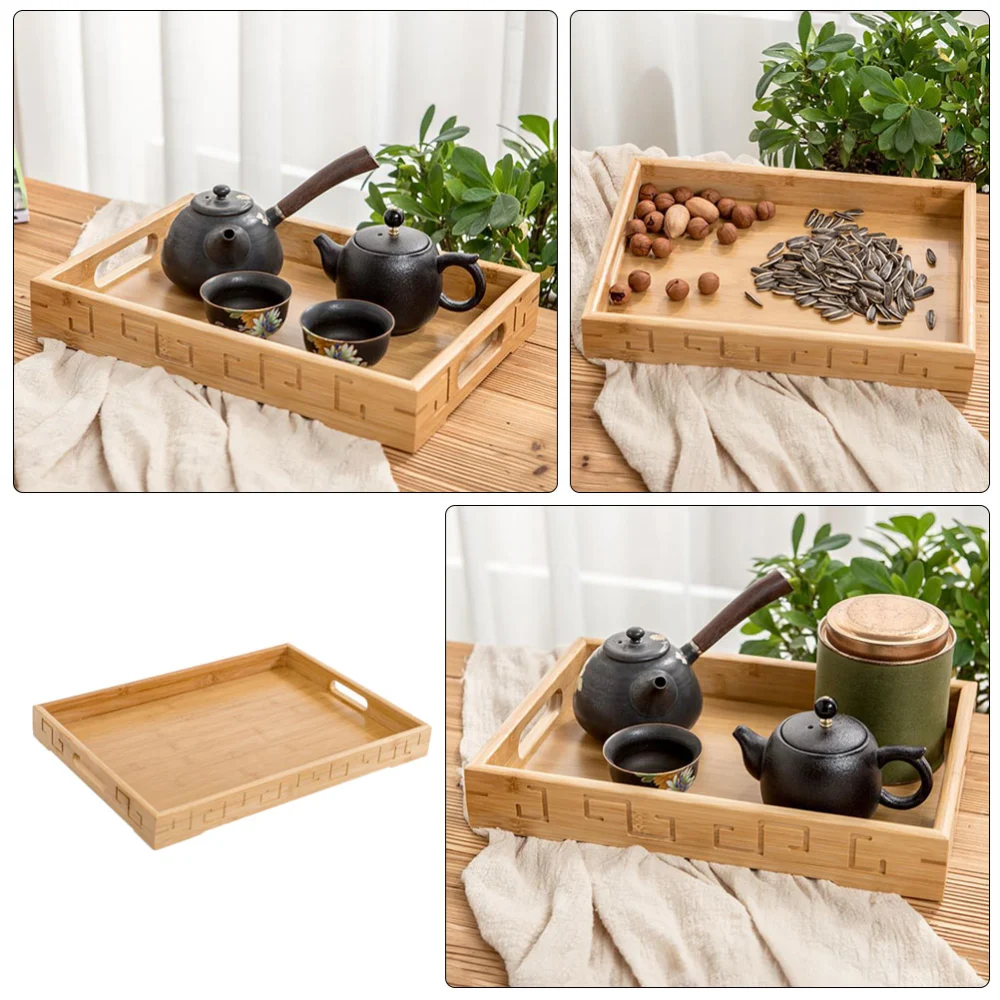 Bamboo Food Serving Tray Breakfast Food Tray Practical Rectangular Tray