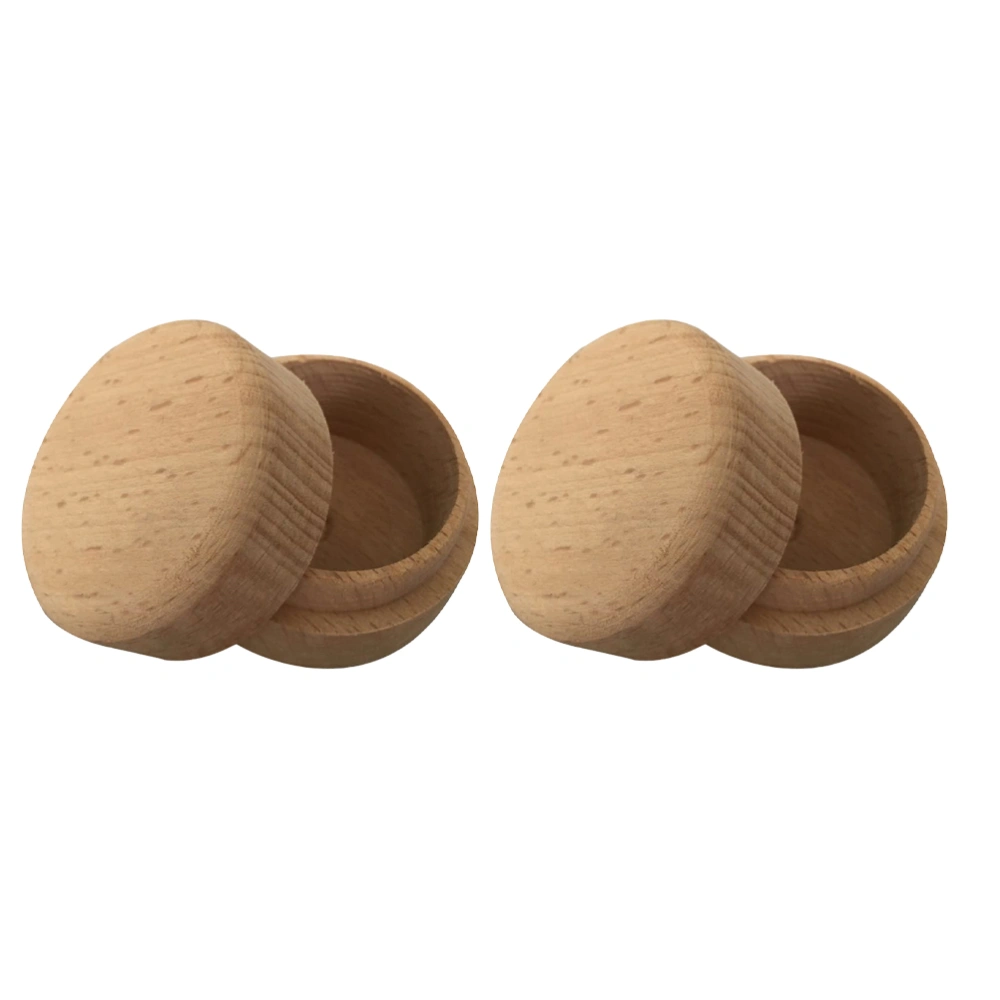 2PCS Round Jewelry Trinket Box Wooden Box Mini Storage Box Wedding Ring Container Case