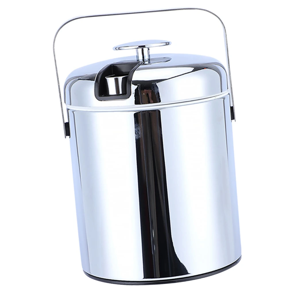 1PC 1.3L Stainless Steel Ice Bucket Electroplating Ice Storage Barrels Portable Ice Container Heat Insulation Lock Ice Can Cold Hand-held Ice Container for Home Bar KTV Silver