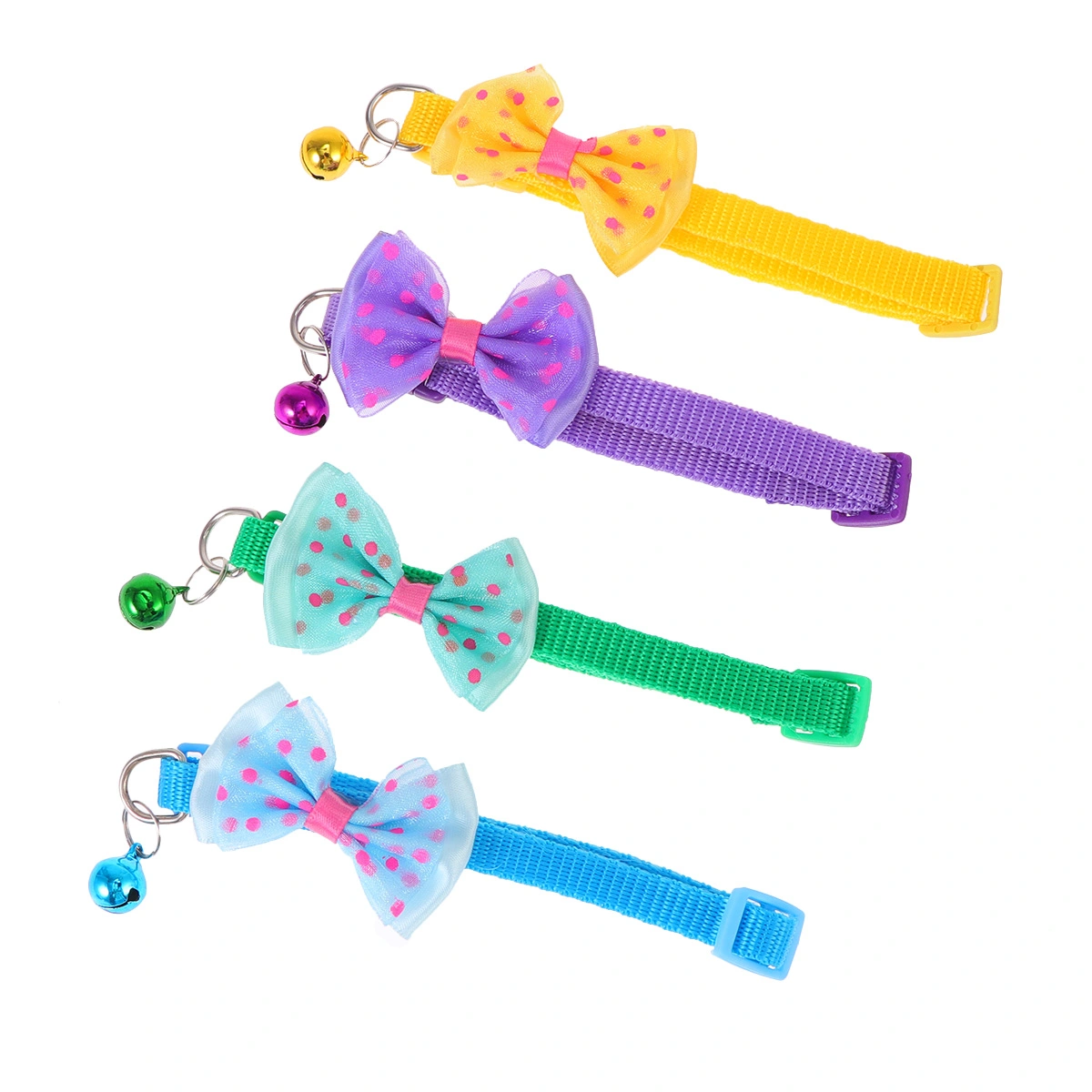 4pcs Adorable Bowknot Dog Collar Funny Bell Pet Collar Pet Ring Pet Supplies (Yellow, Sky-blue, Green, Purple)