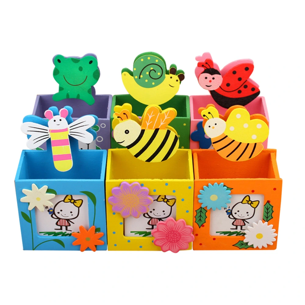 Cartoon Animal Wooden Desktop Pen Pencil Holder Stationery Organizer for Home Office School Use (Random Pattern)