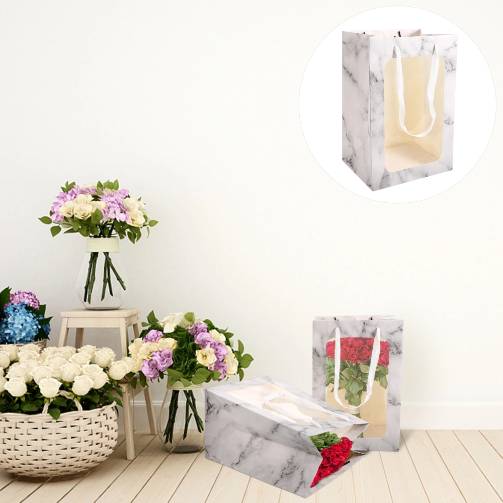 6Pcs Portable Flower Bouquet Packing Bags Marble Texture Window Gift Handbags