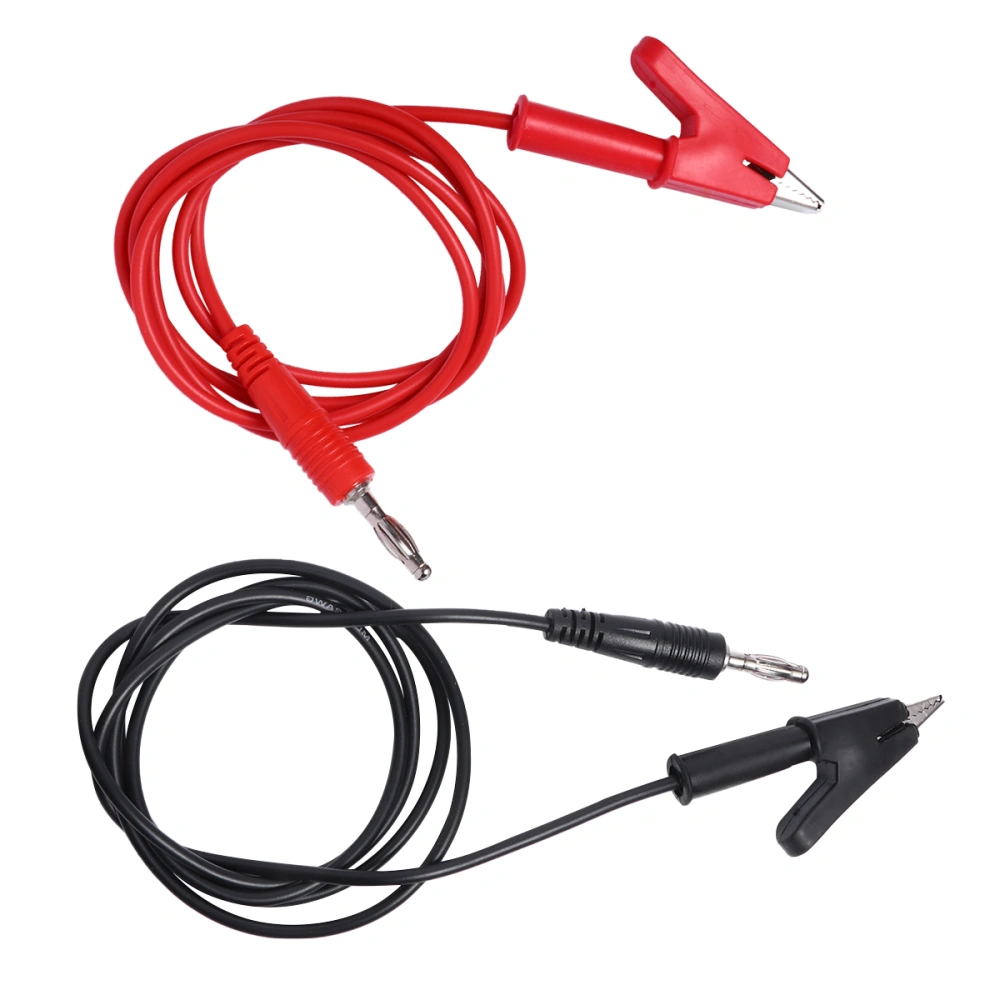 2pcs Test Line Copper Banana Plug to Crocodile Alligator Clip Test Probe Lead Wire Cable for Electrical Laboratory (Red/Black)