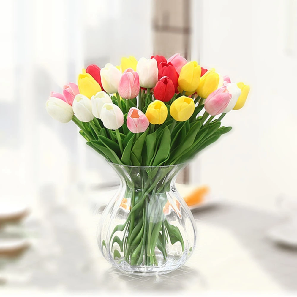 Artificial Tulips Real Touch Tulips Flowers Faux Tulip Flowers for Wedding Home Party Balcony Yard Bar Decoration(Red)