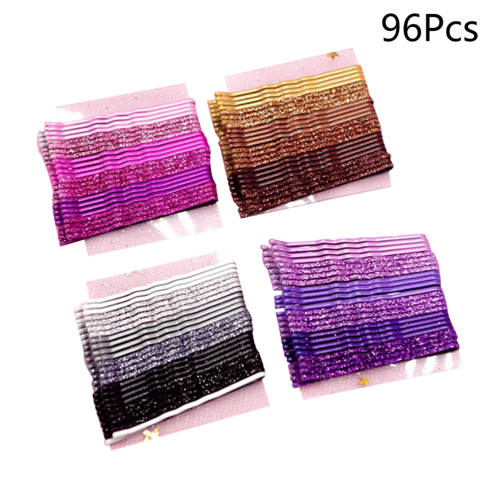 96pcs Glitter Powder Hair Clips Stoving Varnish Hair Bobby Metal Styling Barrettes (Golden, Pink, Purple and Black Each Sheet)