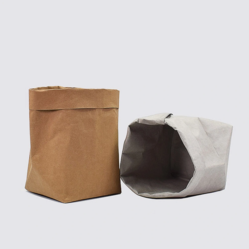 Washable Kraft Paper Container Reusable Paper Bag Organizer Flowerpot Planter Bags Cover for Decoration and Storage - M