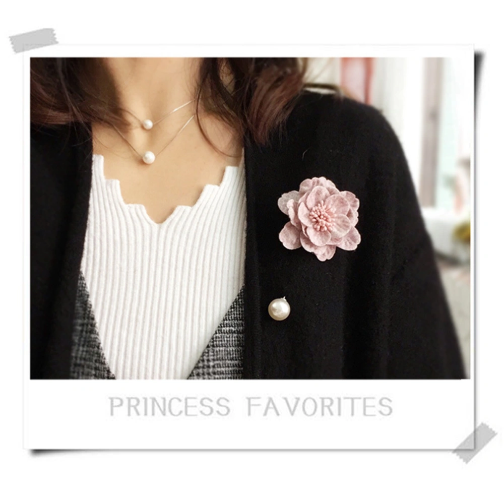 3Pcs Fashion Brooch Camellia Shaped Pearl Breastpins Creative Clothes Costume Decoration (Random Mixed Color)