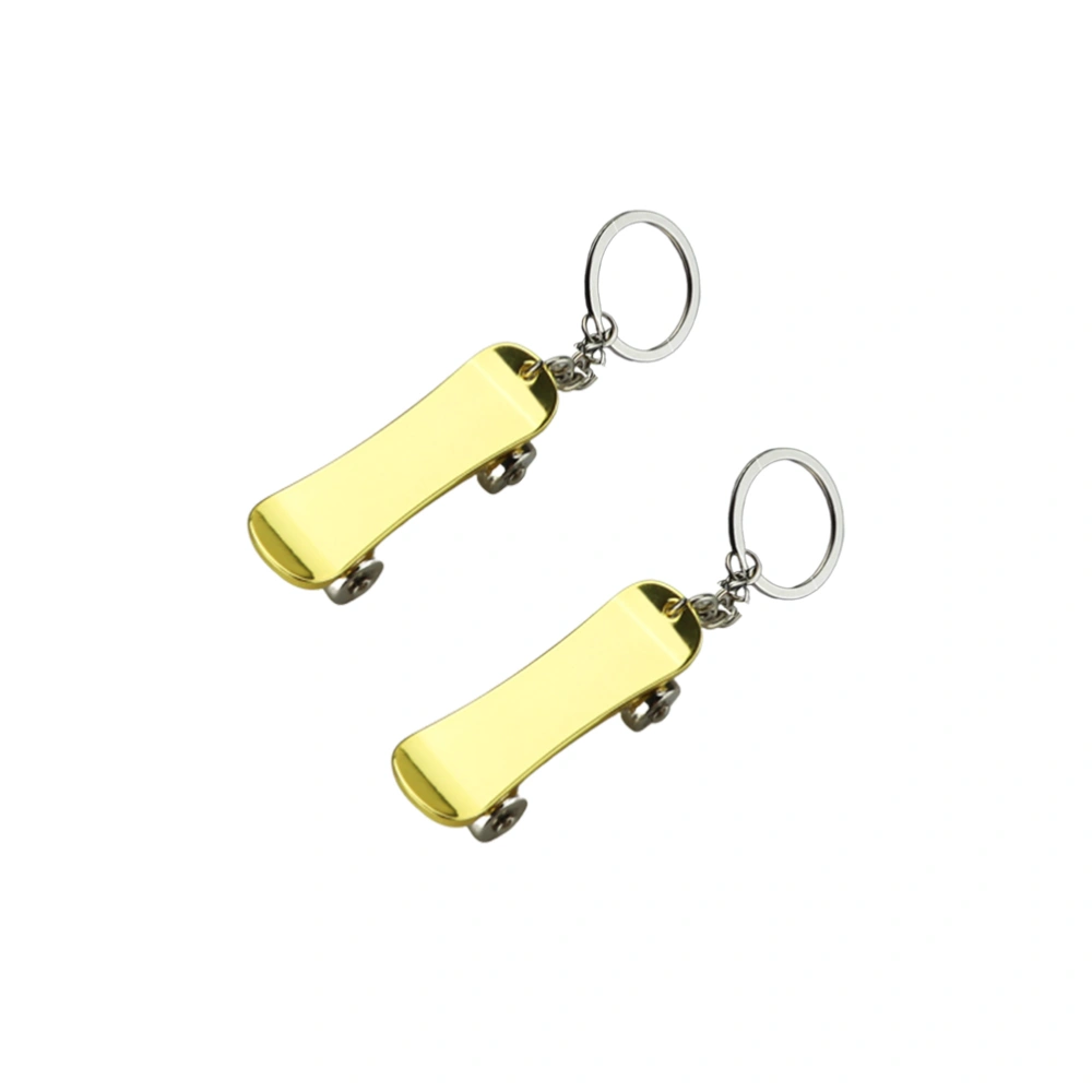 2Pcs Skateboard Shape Keychain Creative Keyring Key Holder Ring Decoration Gift Hanging Ornament for Car Bag (Golden)