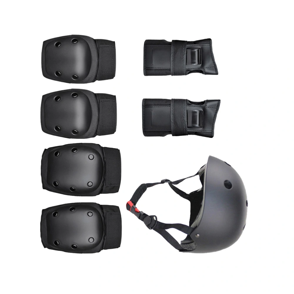 7Pcs Cycling Sports Helmet Protective Equipment for Children Protective Gear Elbow Pads Wrist Guards Size M Black