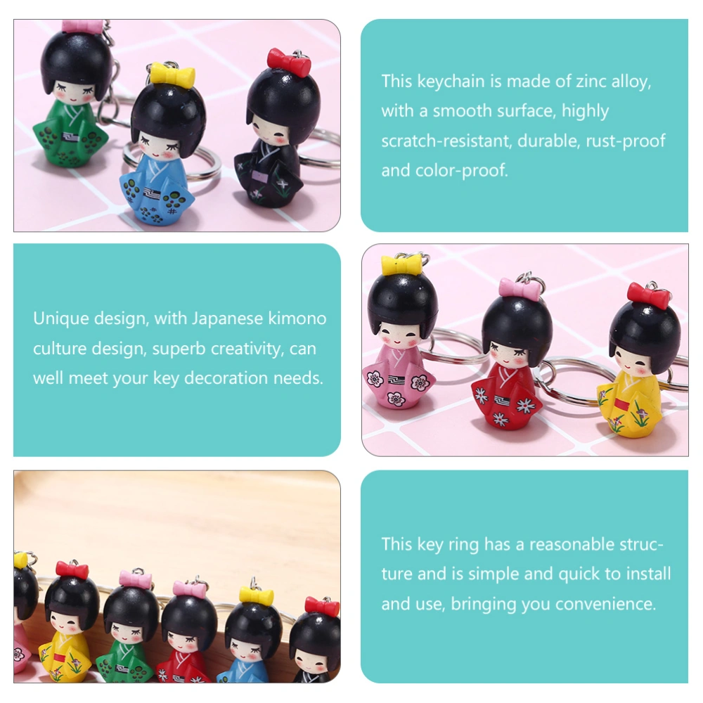 6pcs Cartoon Doll Keychain Kimono Doll Key Ring Adorable Schoolbag Pendants