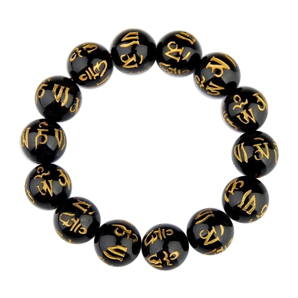 Imitation Black Stone Buddhism Prayer Beads Bracelets Om Mani Padme Hum Bangle for Men Women