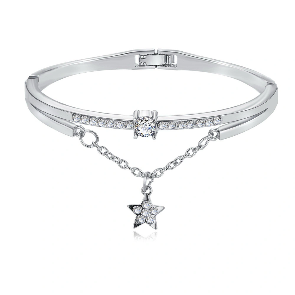 Creative Star Bracelet Alloy Crystal Hand Chain Jewelry Vintage Bracelet for Women Girls Ladies (Silver)