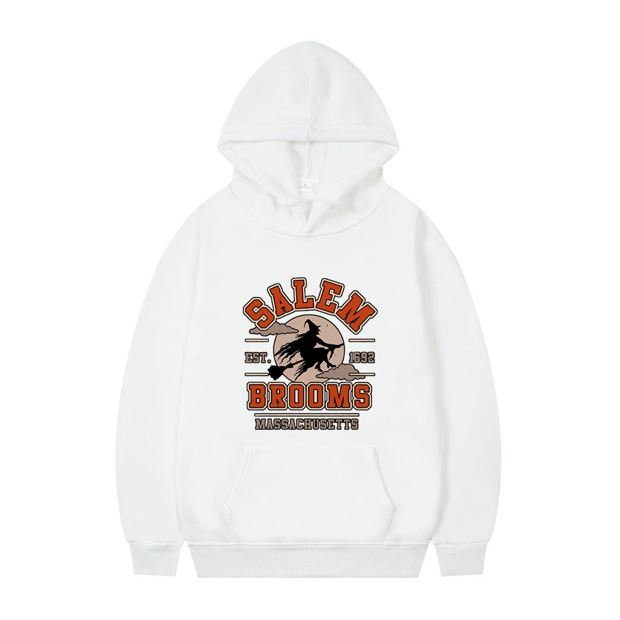 Halloween Witch Broom Print Men's Hooded Sweatshirt