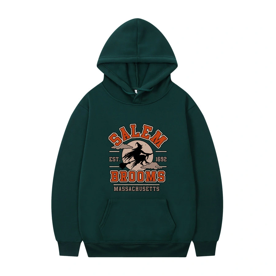 Halloween Witch Broom Print Men's Hooded Sweatshirt