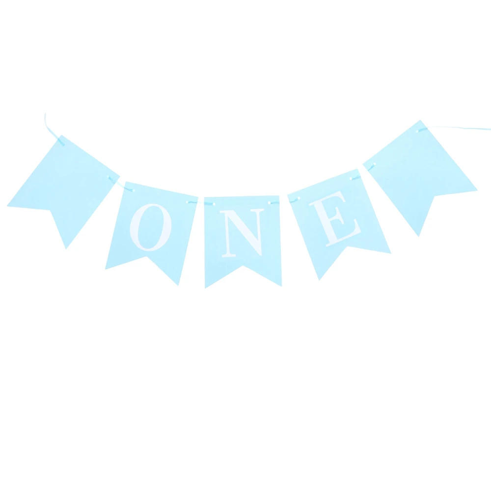 3M ONE Letter Paper Banner Swallowtail Flag Garland Hanging Decoration for Baby Shower First Birthday Party (Blue)