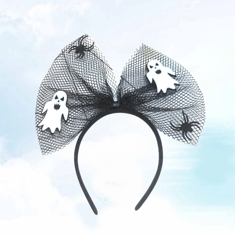 1Pc Halloween Headband Bowknot Hair Band Mesh Hair Headpiece for Masquerade Party Costume (Ghost)