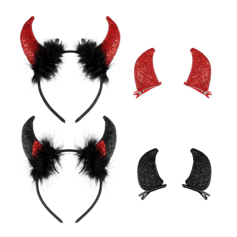 Lurrose 2pcs Halloween Cosplay Costume Accesories Hair Loops Devil Horn Headband Party Headwear with 2 Pairs Clamps Hair Accessories