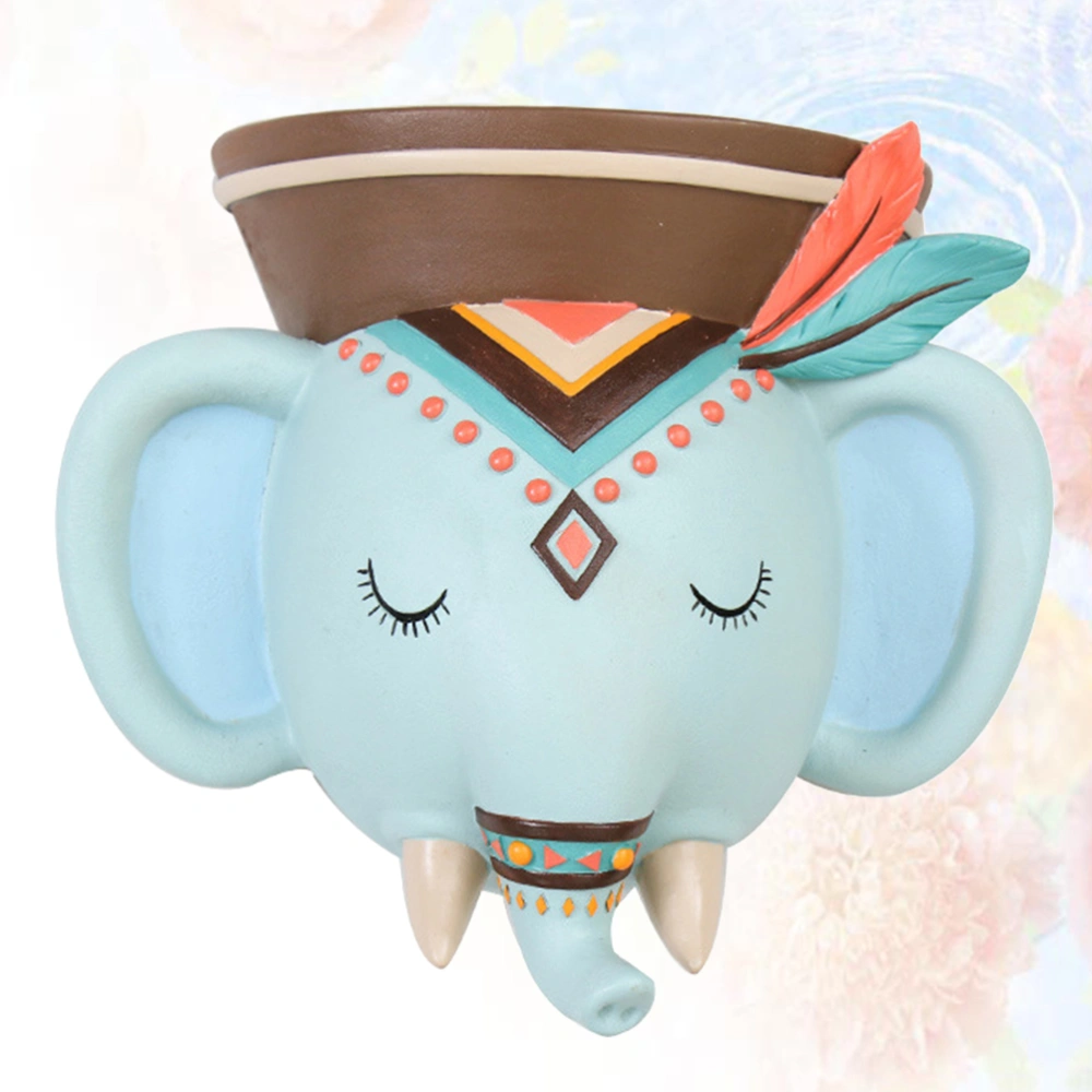 1pc Ethnic Style Wall Hanging Flower Pot Adorable Elephant Pattern Resin Vase Ornament for Home Garden Decor (As Shown)