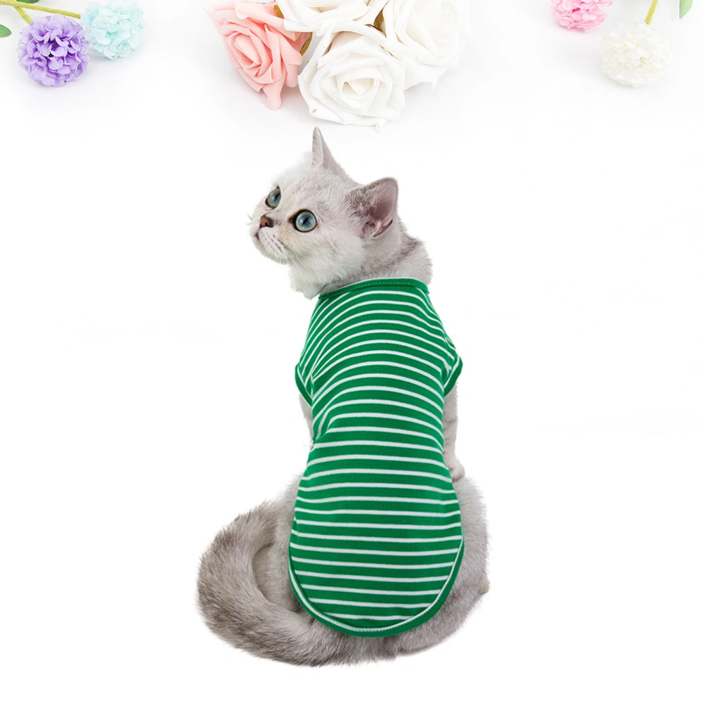 Comfortable Cotton Stripe Pet Shirt Fashion Cat Clothes Pet Leisure Costume for Cat Kitten (Green, Size M)