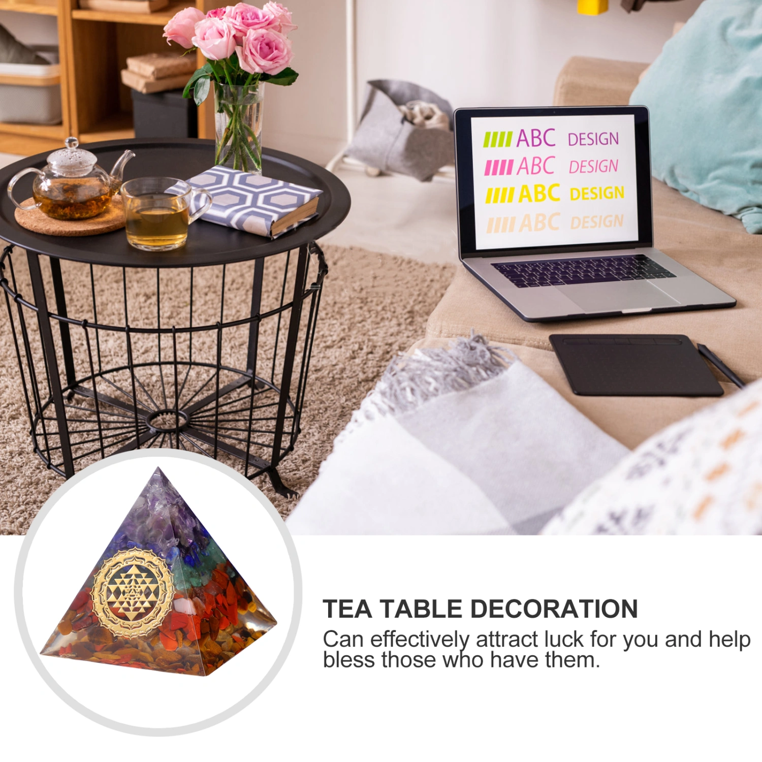 1pc Crystal Pyramid Model Decorative Fengshui Ornament Home Art Ware Model