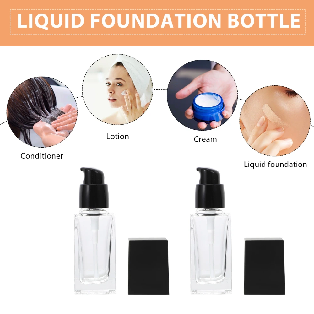 3Pcs 30ml Glass Liquid Foundation Bottle Square Empty Bottle Travel Subpackaging Bottle Black