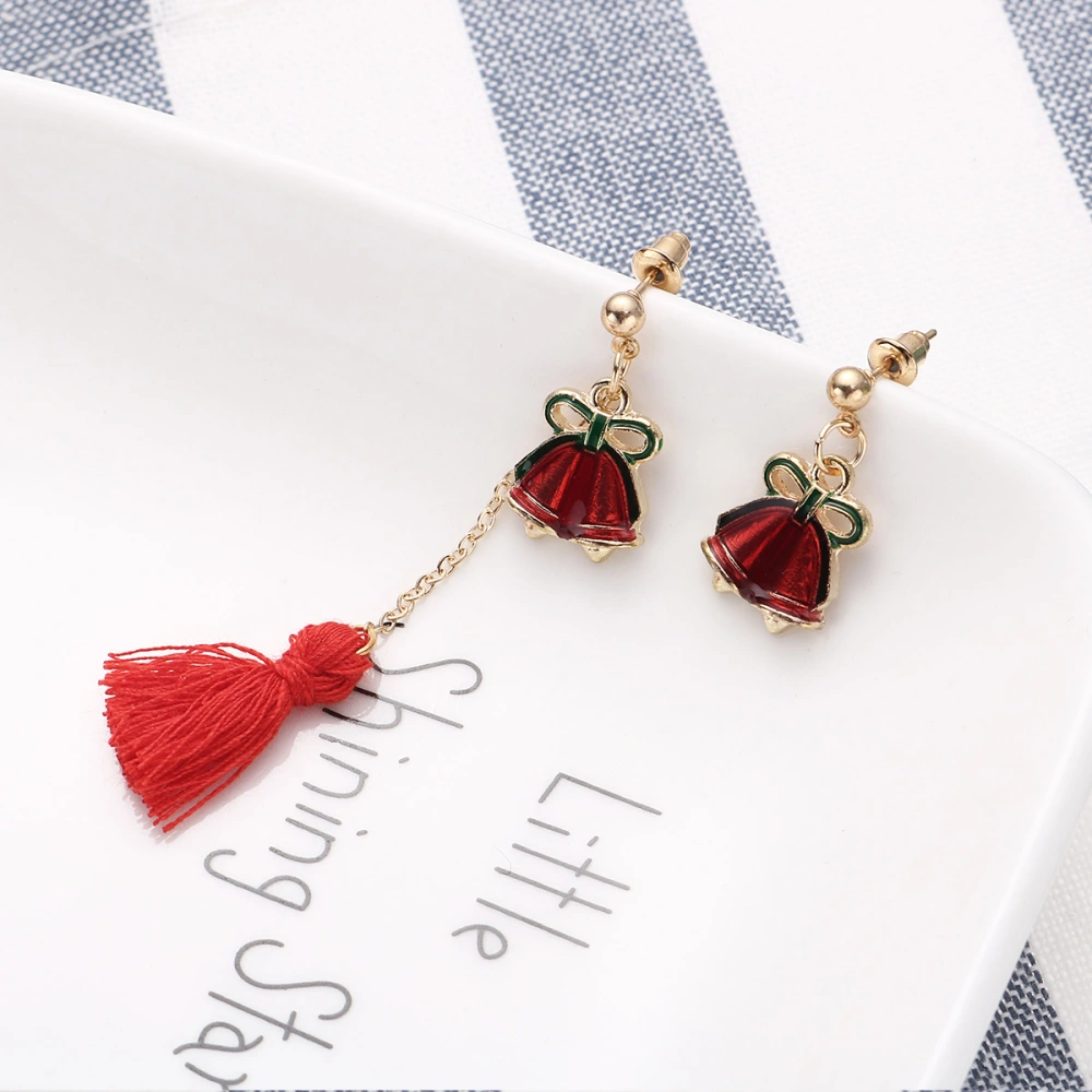 Christmas Snowflake Earrings with Asymmetrical Plush Tassel Ear Stud Creative Novel for Girls Women (as Picture 1）