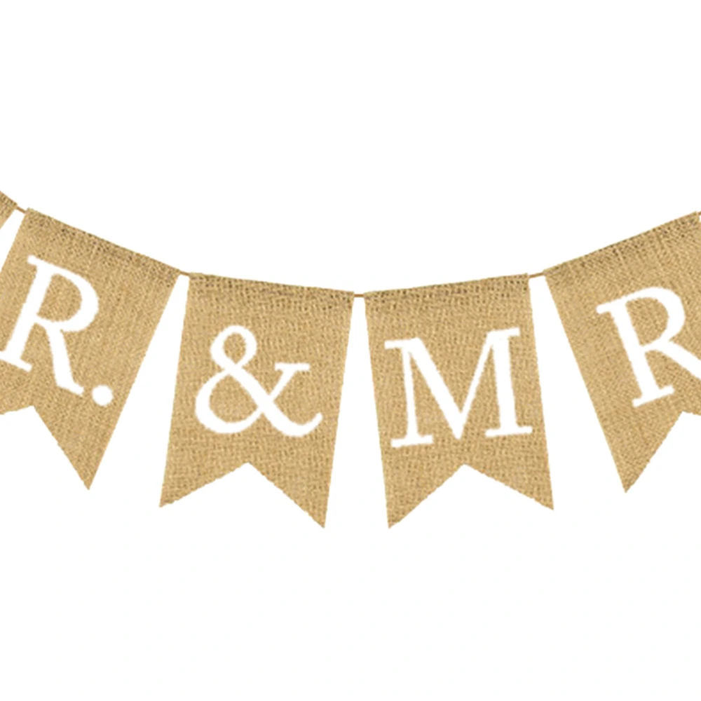 Retro Wedding Party Burlap Banner White Letter Printing Bunting Linen Flag Layout Decorative Props Swallowtail Garland Party Supplies