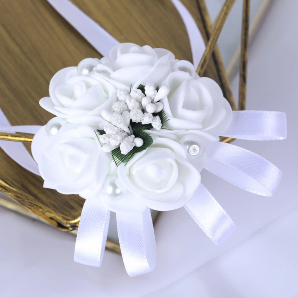 3pcs Delicate Wrist Bracelet Artificial Flower Wrist Corsage Beautiful Lifelike Wrist Wreath for Bridesmaid Wedding Party (White)