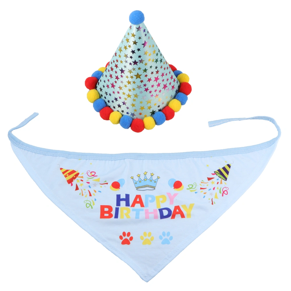 1 Set Pet Birthday Suit Pet Hat Pet Saliva Towel Birthday Bib Party Costume Pet Accessory for Dogs (Blue)