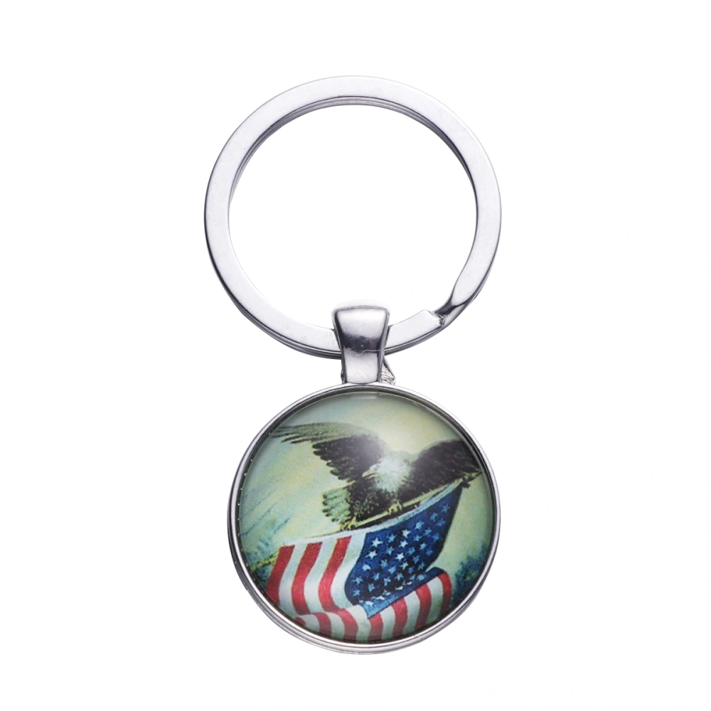 6pcs Alloy and Glass Keychain Creative Metal American Flag Prints Keyring Fashionable Gift Hanging Ornament for Men and Women (Pattern C)