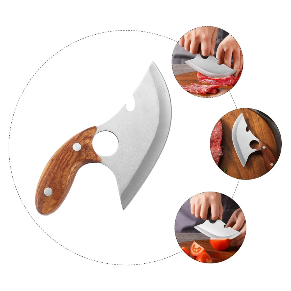 1Pc Stainless Steel Meat Cutter Wooden Handle Meat Knives (Silver White)