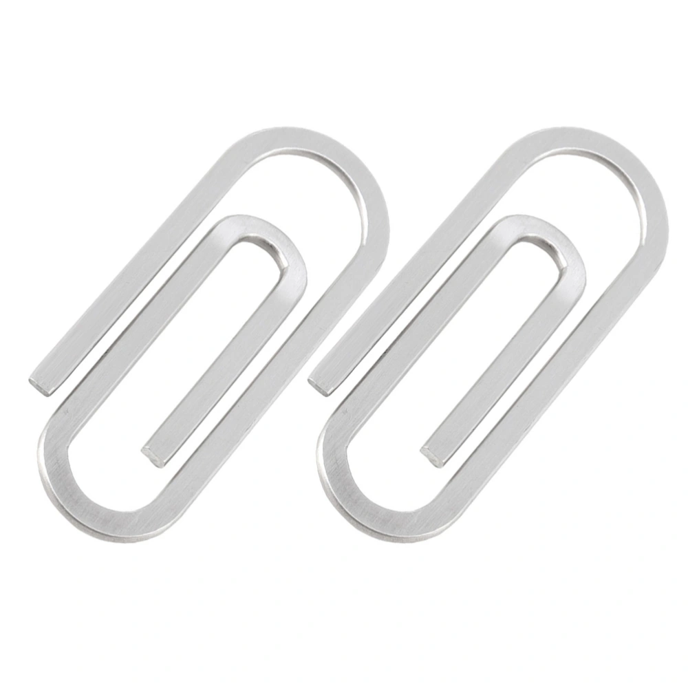 2pcs Stainless Steel Paper Clips File Paper Fixing Clamps Money Fixators (Silver)