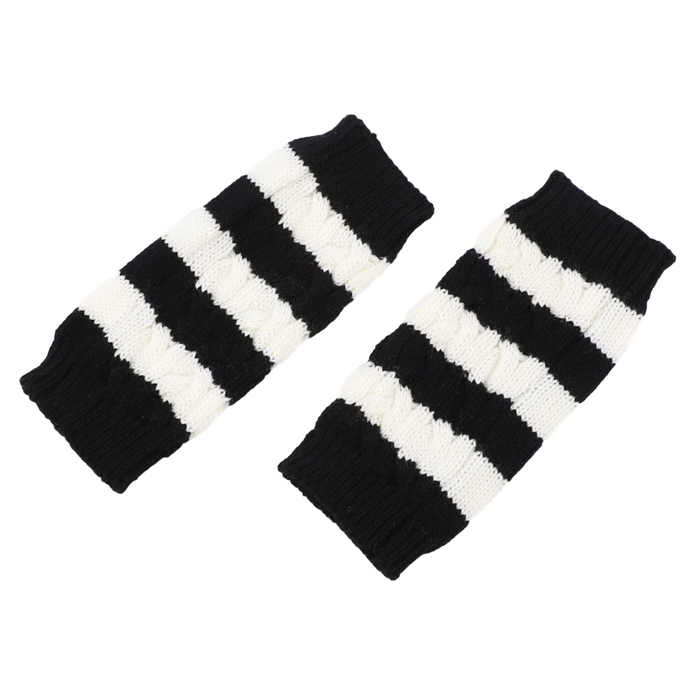 1 Pair Warm Keeping Stripe Knitted Woolen Yarn Half-finger Winter Gloves