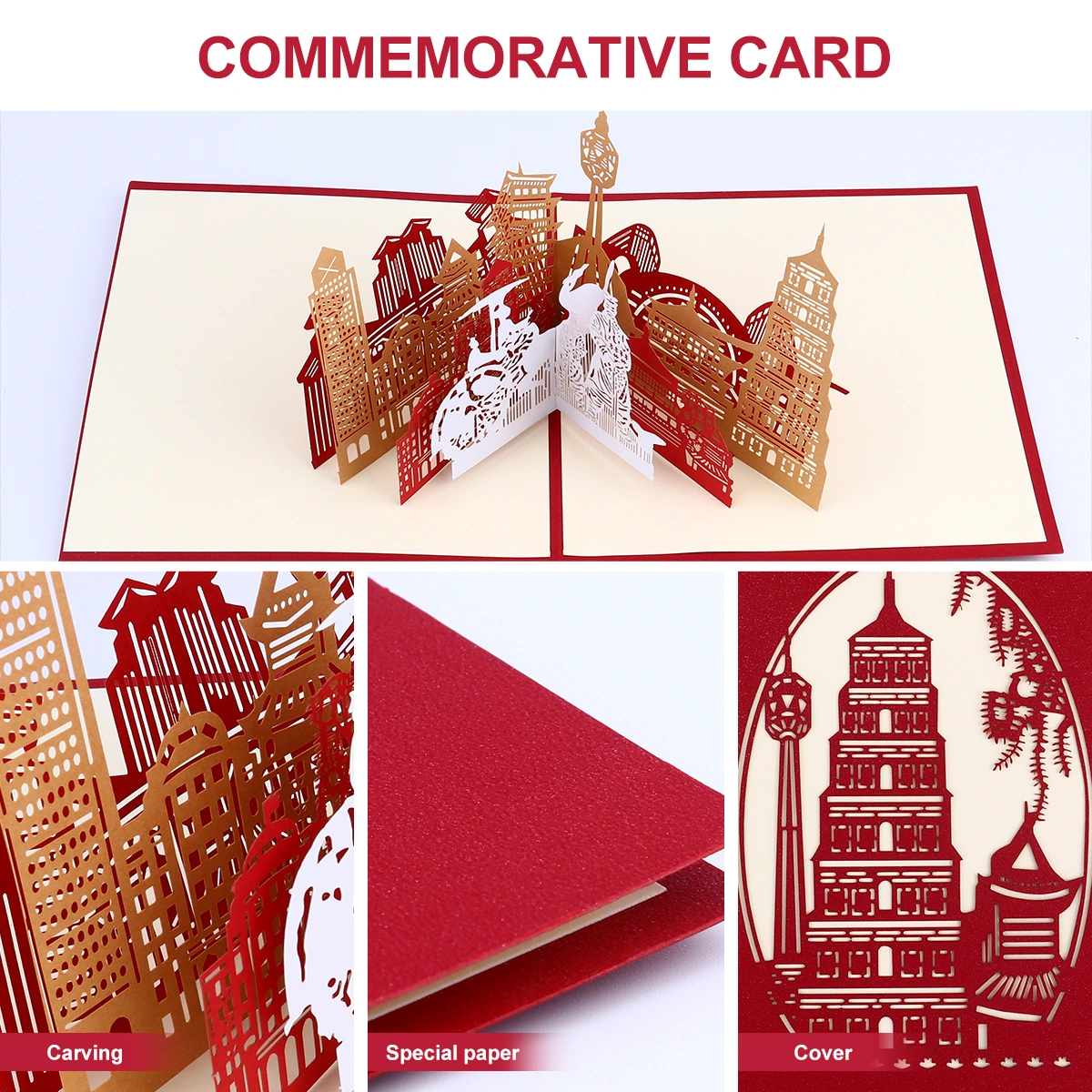 1 Pc Durable Paper Blessing Exquisite Gift 3D Festive (Red)